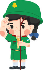 girl scout thai  holding pole yelling