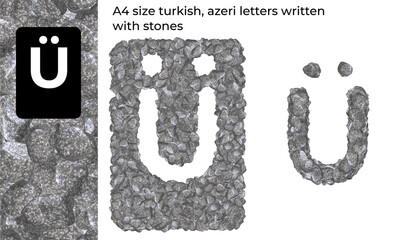 A4 size turkish and azerbaijani letters written with stones