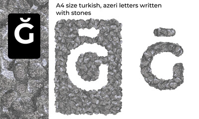 A4 size turkish and azerbaijani letters written with stones