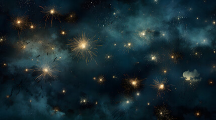 New year Dark background with fireworks - obrazy, fototapety, plakaty