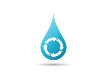 Recycle Water. Blue water drop with recycle symbol icon. Water Drop with Circular Arrows inside, Vector icon