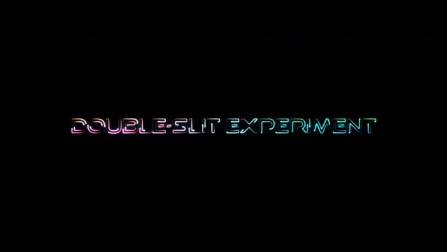 Double Split Experiment colorful neon laser text animation glitch effect wiht glow particles cinematic title on black abstract background.