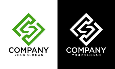 Initial Letter S and F Combination with Negative Space Style Concept Logo Design Isolated 