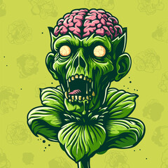 a zombie with brain flowers