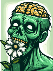 a zombie with brain flowers