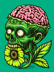 a zombie with brain flowers