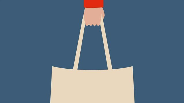 Animation. Filling a grocery bag with cartoon fruits and vegetables. Cyclic animation. 2d color animation.