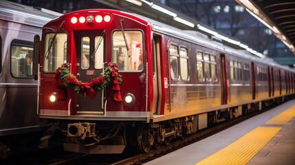 Obraz premium Decorated christmas train, ai generated