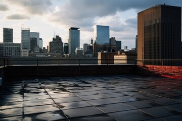 Fototapeta premium Cityscape View From An Empty Rooftop Floor Photorealism