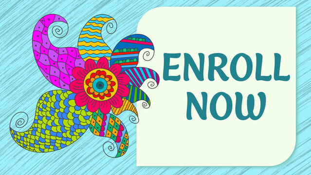 Enroll Now Colorful Mandala Element Blue Rounded Square Text 