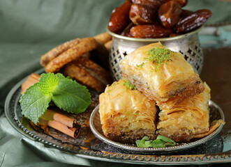 traditional oriental sweets baklava Turkish delight