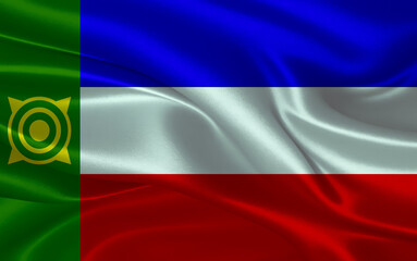 3d waving realistic silk national flag of Khakassia. Happy national day Khakassia flag background. close up