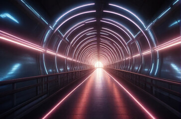 Obraz premium Dark corridor with neon light. AI 