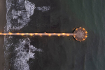 Night aerial view of the pier of Marina di Pietrasanta Versilia