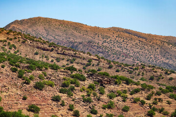 Desert landscapes of mountainous Morocco on a sunny day.