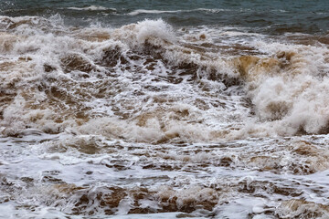 View of the stormy water of the Atlantic Ocean.