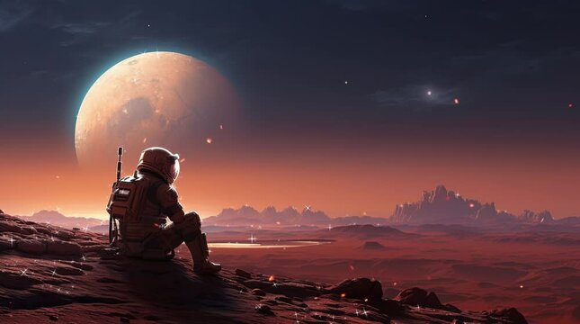 Martian Solitude: Contemplating Dust Storms and Distant Moons