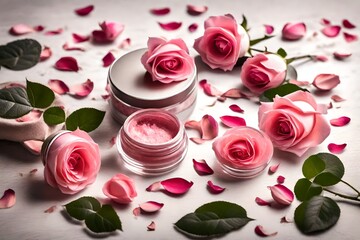 Cosmetics with rose petals