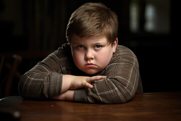 Fototapeta na wymiar Sad Overweight Boy Demonstrating The Effects Of Obesity Photorealism