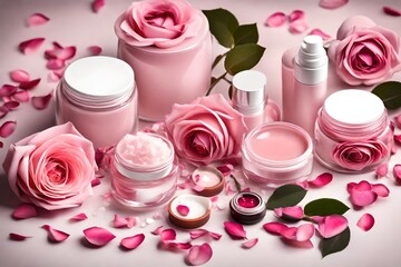 Cosmetics with rose petals
