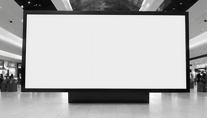 A billboard poster screen in a city retail mall, blank and white 