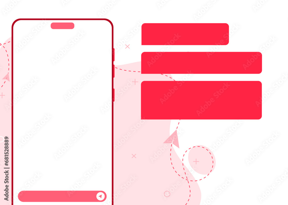 Poster social media design concept. smart phone with carousel style messenger chat screen. sms template bub