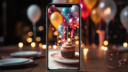 happy birthday background with mobile phone 