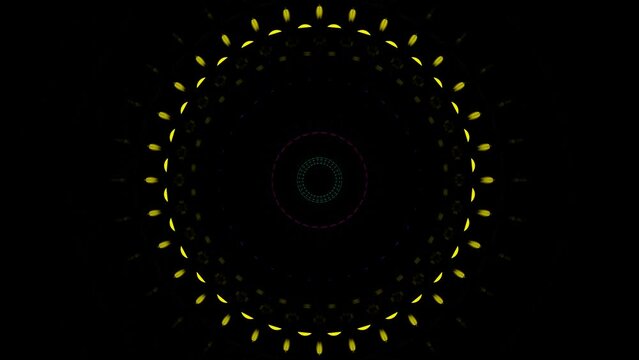 Neon glowing tube teleportation. Glowing circles. Abstract tube motion.