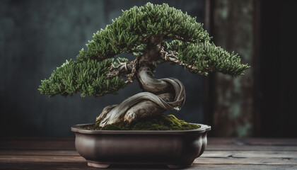 Green potted plant on wooden table brings nature indoors generated by AI - obrazy, fototapety, plakaty