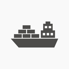 cargo ship icon vector. Boat, sea transportation, container delivery symbol