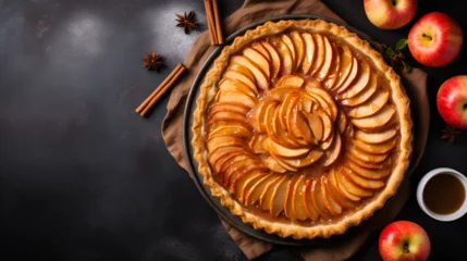 Fotobehang Fresh baked glazed homemade apple tart pie © l1gend