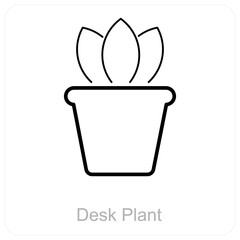 Desk Plant and desk icon concept 