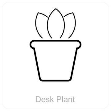 Desk Plant and desk icon concept 