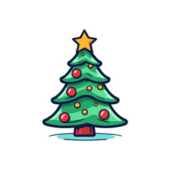 Christmas tree and Christmas ball, Yellow star on the top isolated white background