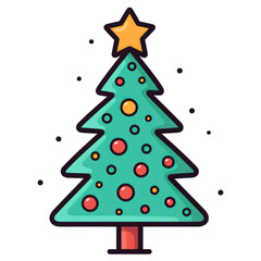 Christmas tree and Christmas ball, Yellow star on the top isolated white background