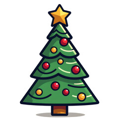 Obraz premium Christmas tree and Christmas ball, Yellow star on the top isolated white background