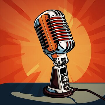 retro microphone illustration. World Radio Day concept, copy space