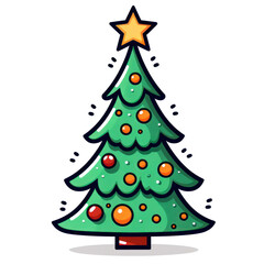 Obraz premium Christmas tree and Christmas ball, Yellow star on the top isolated white background