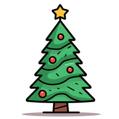 Obraz premium Christmas tree and Christmas ball, Yellow star on the top isolated white background