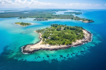 Foto op Plexiglas breathtaking aerial view of island, showcasing diverse landscapes, coral reefs, and sense of wonder and perspective gained from bird's-eye view of this coastal paradise © Ruby
