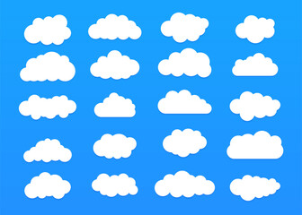 Clouds line art icon collection. Storage solution element, networking, cloud and meteorology concept. Isolated on blue background. Vector illustration
