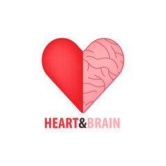 Halves of heart and brain. Concept of heart and brain, conflict between emotions and rational thinking, teamwork and balance between soul and intellect. Banner, flyer, web poster. Vector illustration - obrazy, fototapety, plakaty