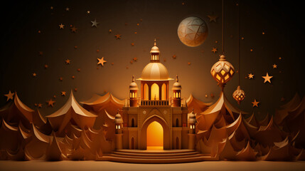 Obraz premium Illustration of a Ramadan mosque in 3D. Generative ai