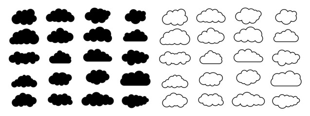 Cloud line vector icon. Set of cloud line isolated signs or icon. Abstract shape. Linear graphic. Cloud outline set. Isolated on white background. Vector illustration
