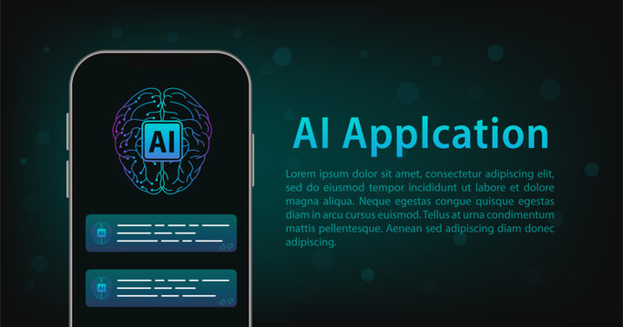 Smartphone with ai application. AI technology background. Abstract modern digital background. Artificial intelligence technologies. Technological chip. Neural network. Vector illustration