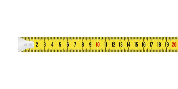 Yellow and black measure tape ruler 20 cm isolated on white background. Realistic tape for tool roulette in flat style. Metric measurement. Vector illustration