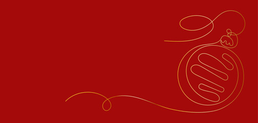 Christmas ball in line art style illustration on festive red background. Christmas vector banner, card, layout, web resource
