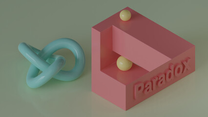 3d rendering of a set of impossible shapes. The impossible triangle and the torus. Geometric illusions.