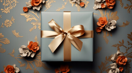 a giftbox background decorated with floral shape elements. Generative ai.