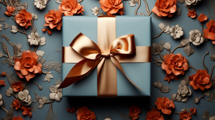 a giftbox background decorated with floral shape elements. Generative ai.